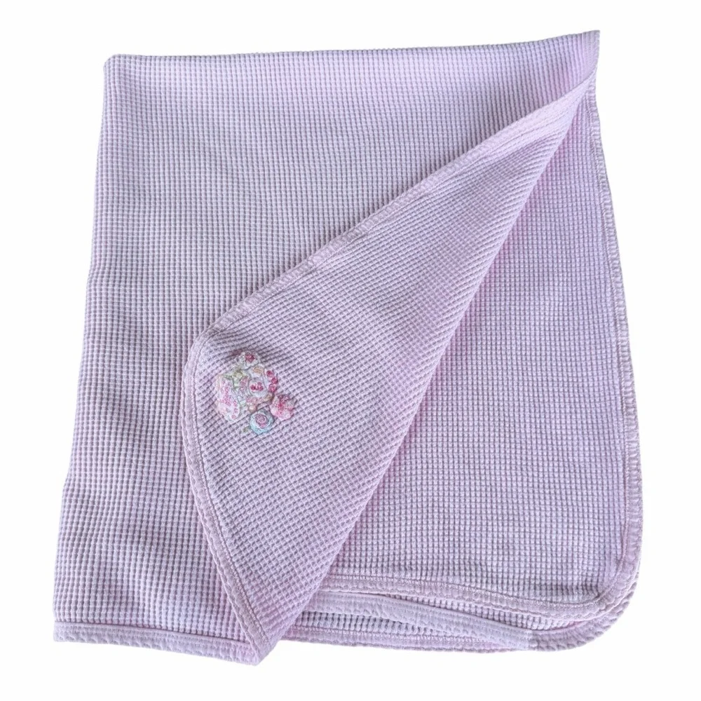 Y2K Gerber Thermal Waffle Weave Baby Lovey Security Blanket Pink Bear 29x34 GUC